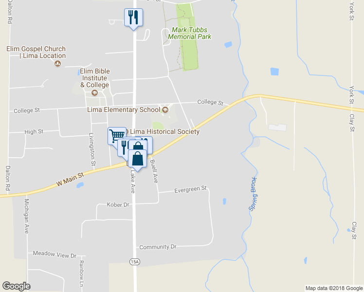 map of restaurants, bars, coffee shops, grocery stores, and more near 7378 East Main Street in Lima