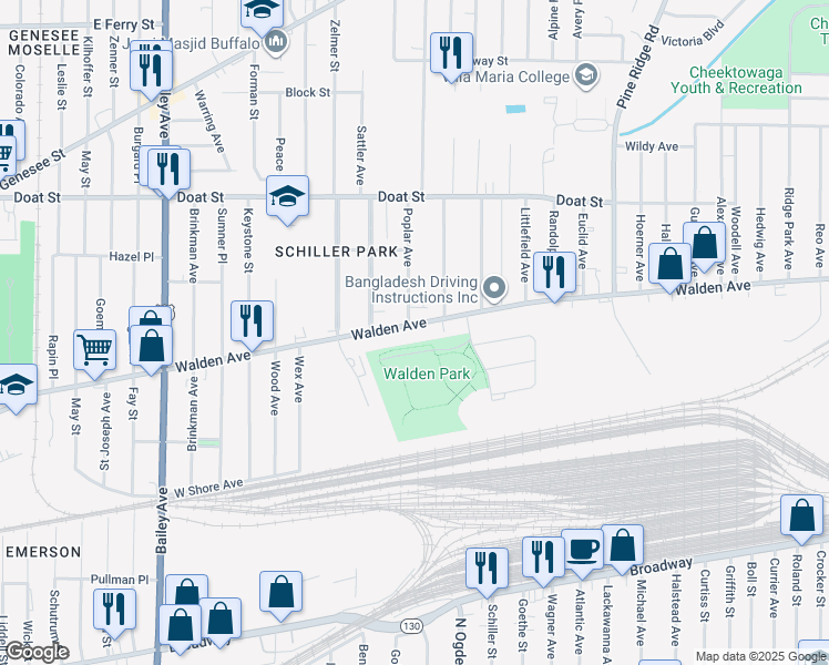 map of restaurants, bars, coffee shops, grocery stores, and more near 863 Walden Avenue in Buffalo