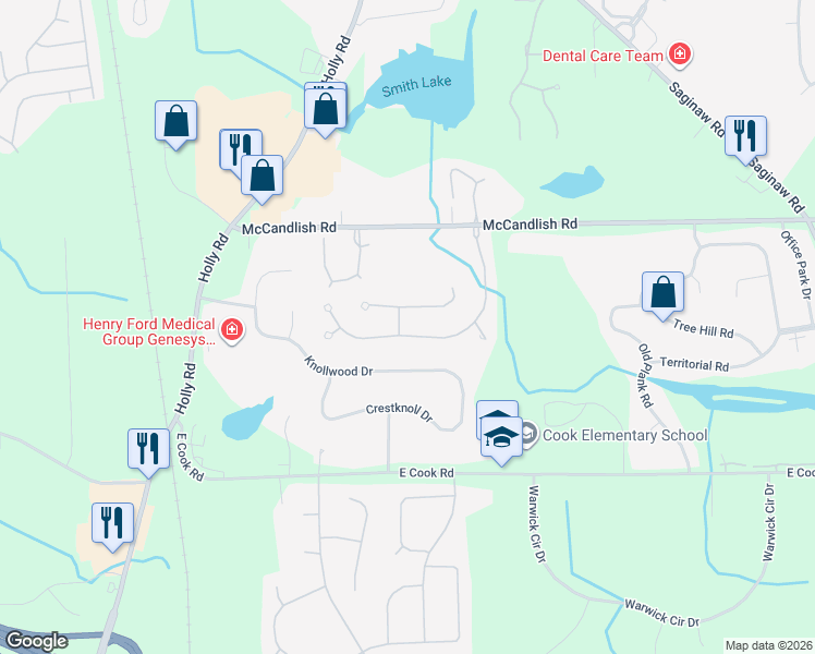 map of restaurants, bars, coffee shops, grocery stores, and more near 8366 Sherwood Drive in Grand Blanc