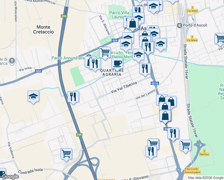 map of restaurants, bars, coffee shops, grocery stores, and more near 4 Via Val Solda in San Benedetto del Tronto