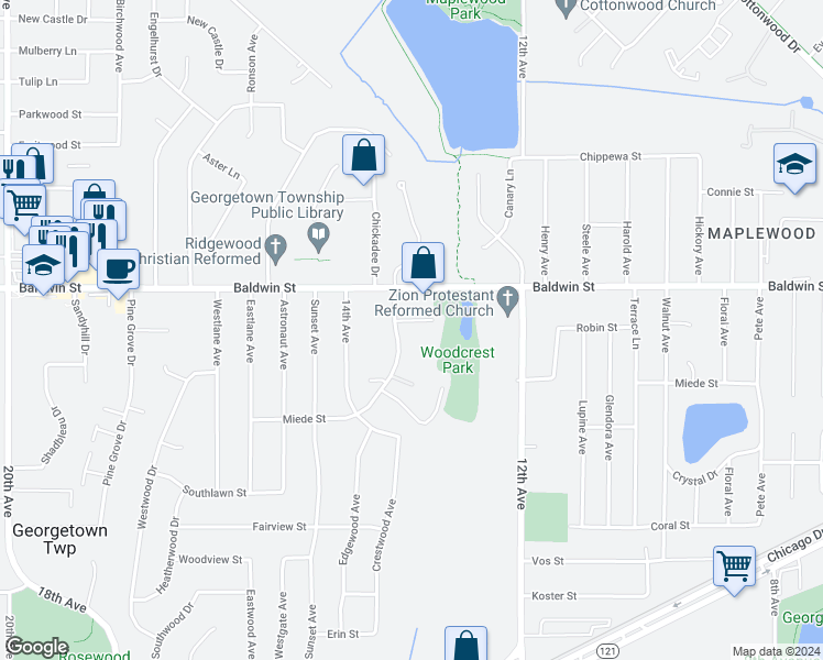 map of restaurants, bars, coffee shops, grocery stores, and more near 7530 Boulder Bluff Drive in Georgetown Township