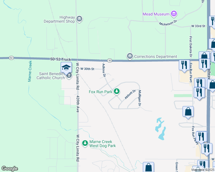 map of restaurants, bars, coffee shops, grocery stores, and more near 1201 Pasque Circle in Yankton