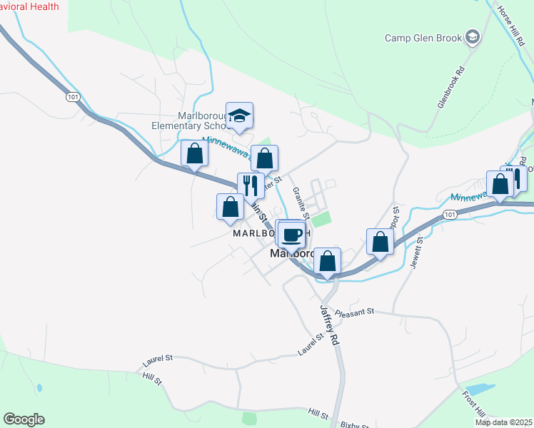 map of restaurants, bars, coffee shops, grocery stores, and more near 142 Main Street in Marlborough