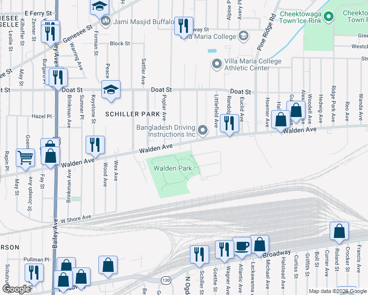 map of restaurants, bars, coffee shops, grocery stores, and more near 907 Walden Avenue in Buffalo