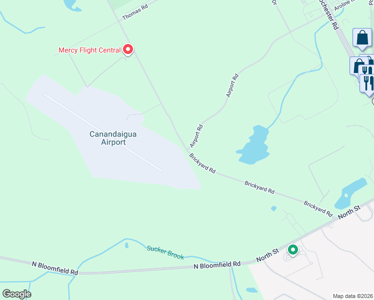 map of restaurants, bars, coffee shops, grocery stores, and more near 2455 Brickyard Road in Canandaigua