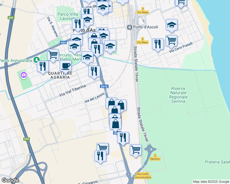 map of restaurants, bars, coffee shops, grocery stores, and more near 1G Via Pasubio in San Benedetto del Tronto