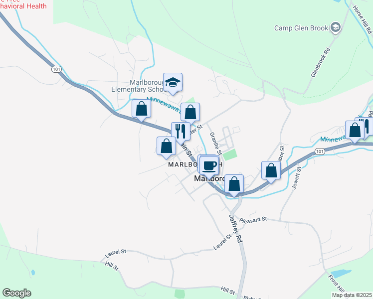 map of restaurants, bars, coffee shops, grocery stores, and more near 142 Main Street in Marlborough