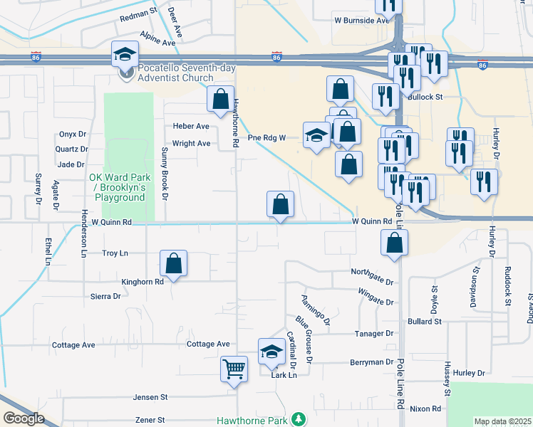 map of restaurants, bars, coffee shops, grocery stores, and more near 4010 Hawthorne Road in Pocatello