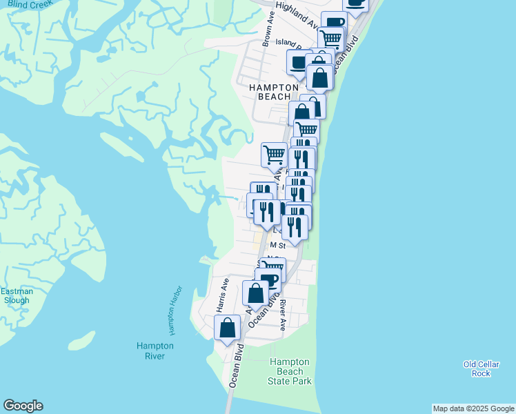 map of restaurants, bars, coffee shops, grocery stores, and more near 3 Gookin Court in Hampton