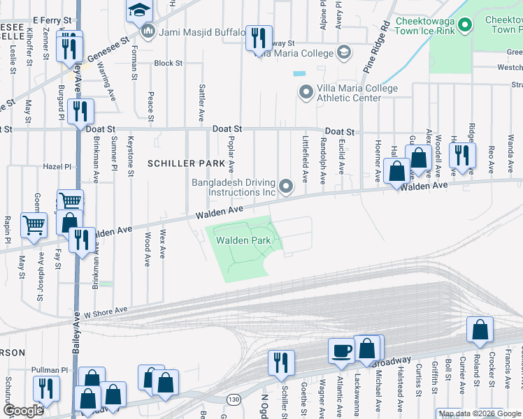 map of restaurants, bars, coffee shops, grocery stores, and more near 907 Walden Avenue in Buffalo