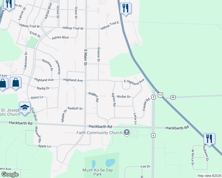 map of restaurants, bars, coffee shops, grocery stores, and more near 1513 Agnes Road in Fort Atkinson
