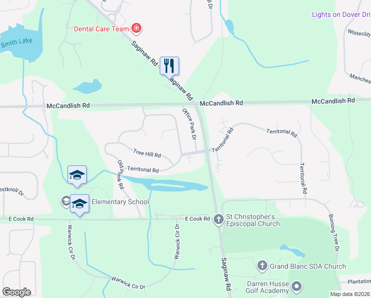 map of restaurants, bars, coffee shops, grocery stores, and more near 5250 Candlewood Drive in Grand Blanc