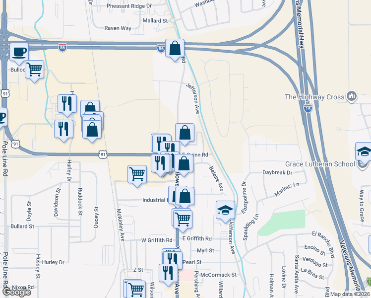map of restaurants, bars, coffee shops, grocery stores, and more near 150 East Quinn Road in Pocatello
