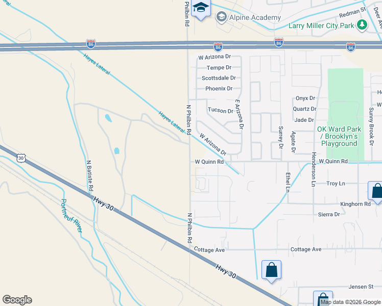 map of restaurants, bars, coffee shops, grocery stores, and more near 4000-4198 Philbin Rd in Pocatello