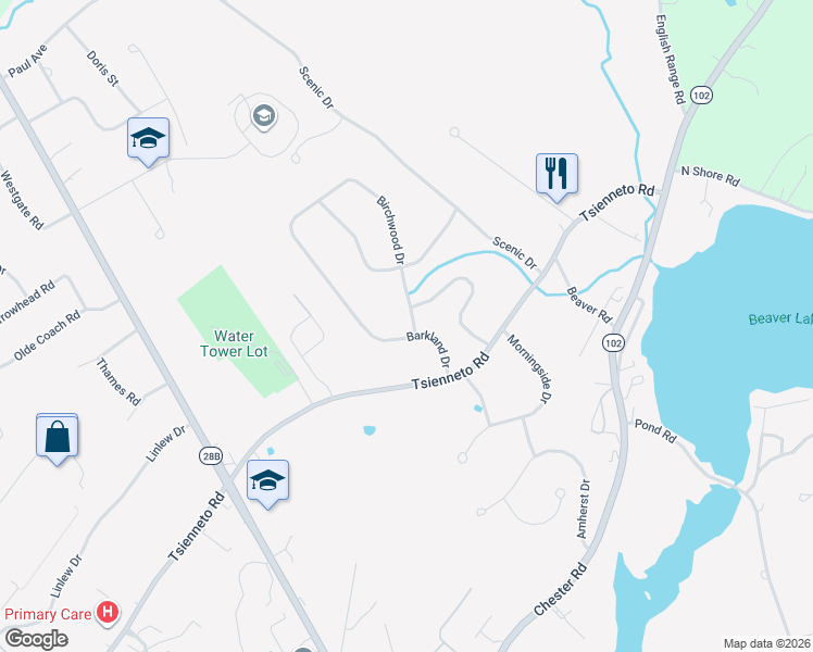 map of restaurants, bars, coffee shops, grocery stores, and more near 1 Birchwood Drive in Derry