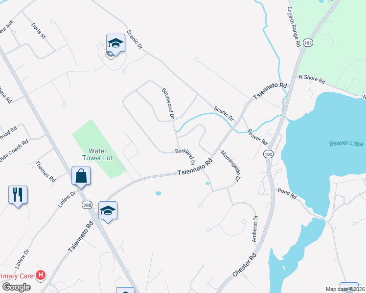 map of restaurants, bars, coffee shops, grocery stores, and more near 1 Birchwood Drive in Derry