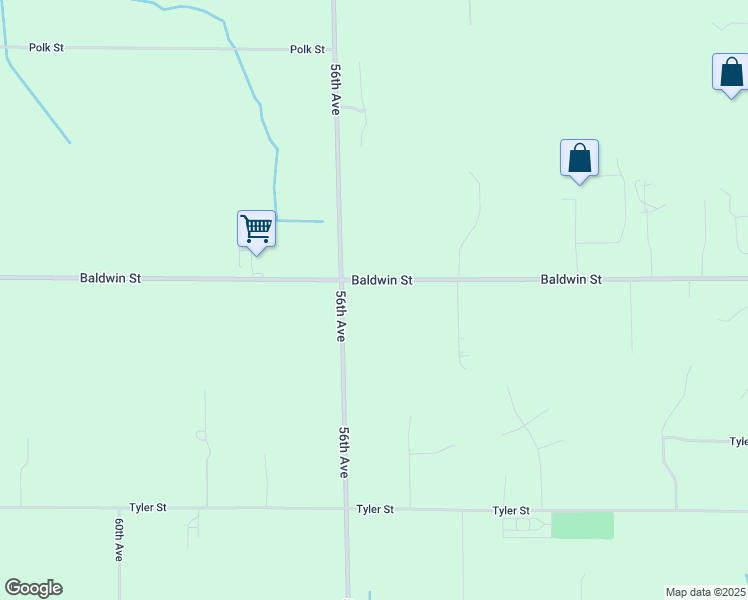 map of restaurants, bars, coffee shops, grocery stores, and more near 5542 Baldwin Street in Hudsonville