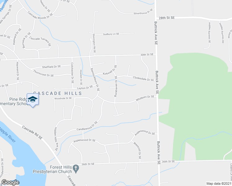 map of restaurants, bars, coffee shops, grocery stores, and more near 3186 Buckhaven Drive Southeast in Ada