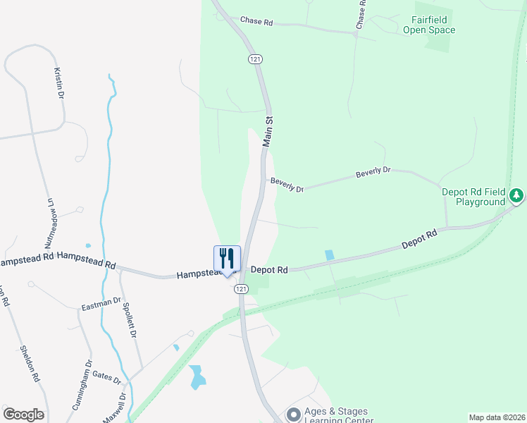 map of restaurants, bars, coffee shops, grocery stores, and more near 651 Main Street in Hampstead