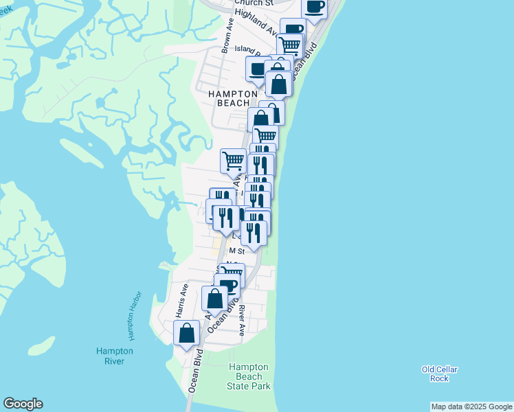 map of restaurants, bars, coffee shops, grocery stores, and more near 9 J Street in Hampton
