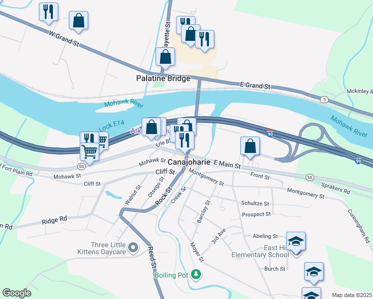 map of restaurants, bars, coffee shops, grocery stores, and more near in Canajoharie