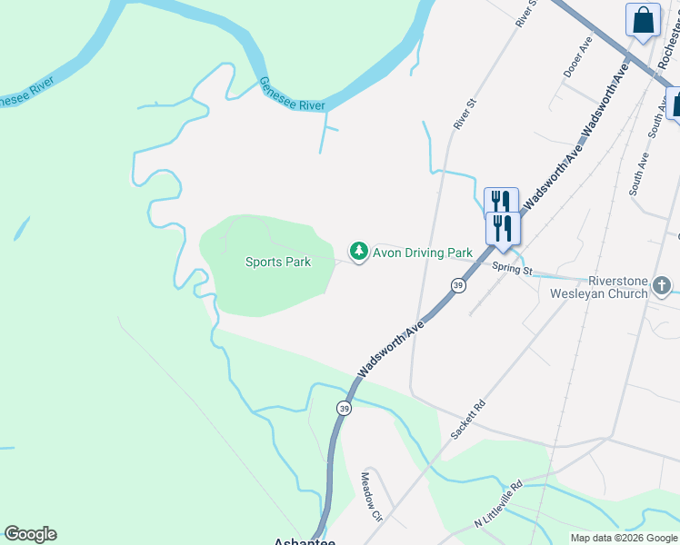map of restaurants, bars, coffee shops, grocery stores, and more near 301 Spring Street in Avon