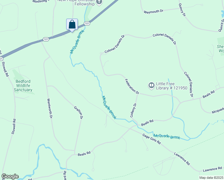 map of restaurants, bars, coffee shops, grocery stores, and more near 36 Federation Drive in Bedford