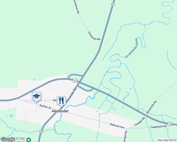map of restaurants, bars, coffee shops, grocery stores, and more near 10471 Alexander Road in Alexander