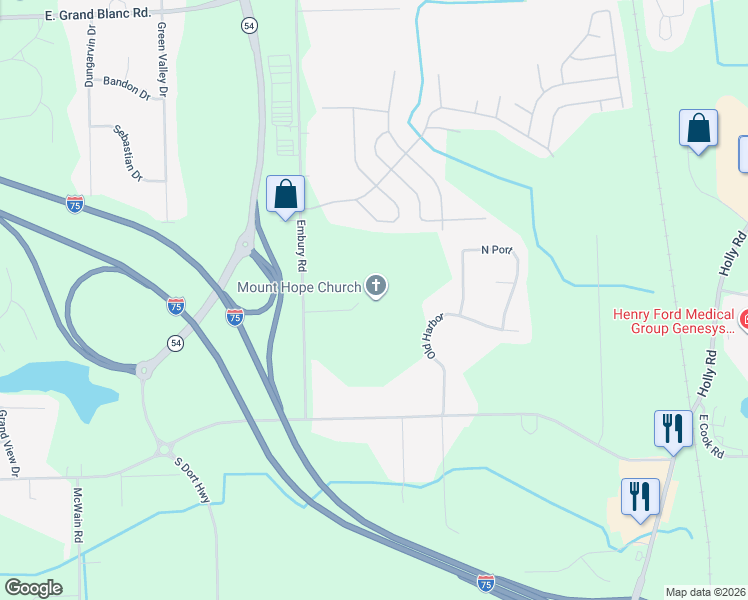 map of restaurants, bars, coffee shops, grocery stores, and more near 8363 Embury Road in Grand Blanc