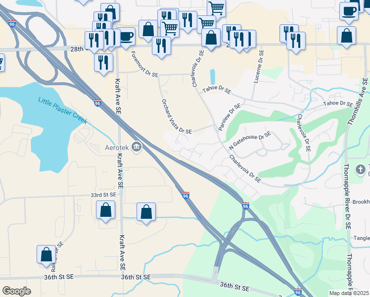 map of restaurants, bars, coffee shops, grocery stores, and more near 3120 Ridges Bend in Grand Rapids