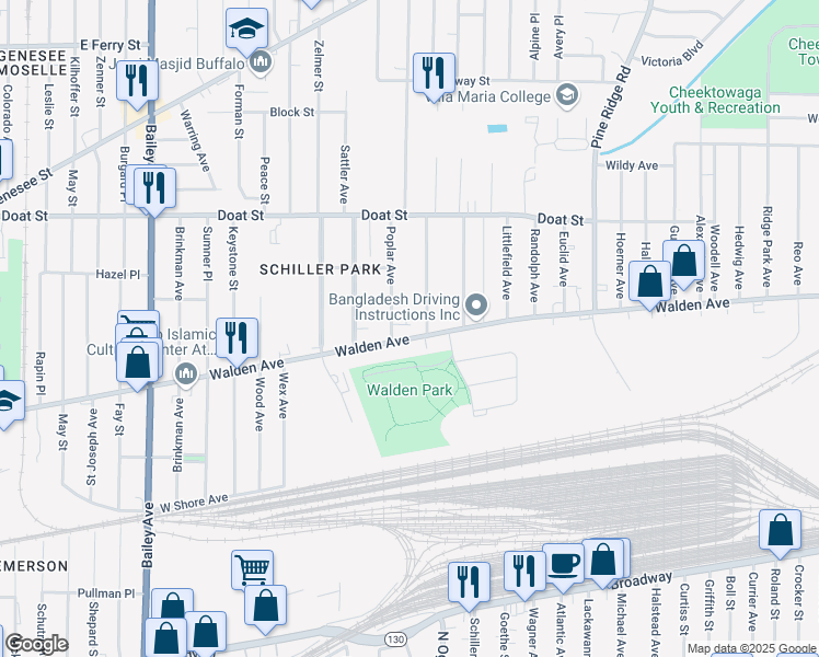 map of restaurants, bars, coffee shops, grocery stores, and more near 886 Walden Avenue in Buffalo