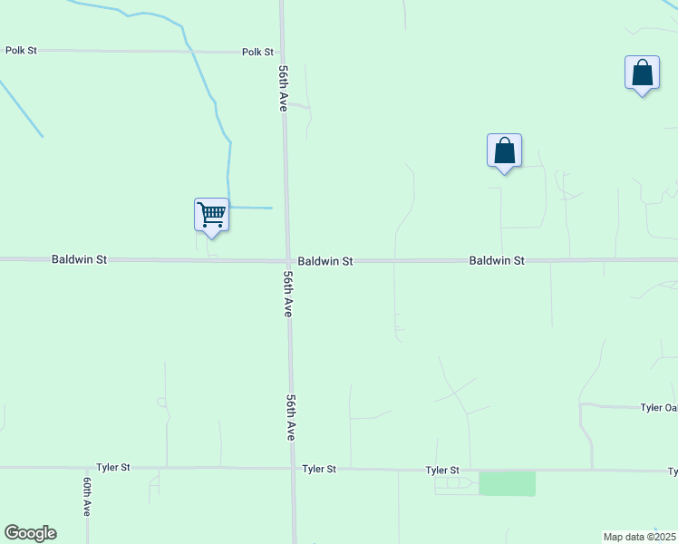 map of restaurants, bars, coffee shops, grocery stores, and more near 5542 Baldwin Street in Hudsonville