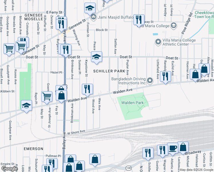 map of restaurants, bars, coffee shops, grocery stores, and more near 790 Walden Avenue in Buffalo