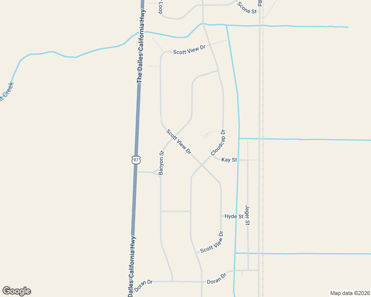 map of restaurants, bars, coffee shops, grocery stores, and more near Scott View Drive in Klamath County