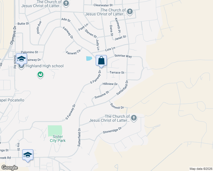 map of restaurants, bars, coffee shops, grocery stores, and more near 2722-2750 Sonoma Street in Pocatello