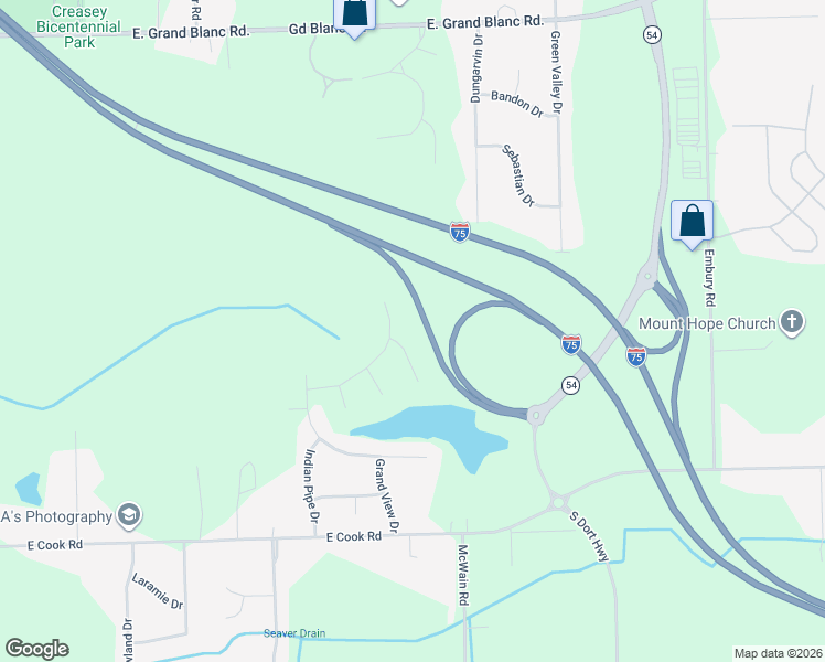 map of restaurants, bars, coffee shops, grocery stores, and more near 8386 North Oaks Court in Grand Blanc