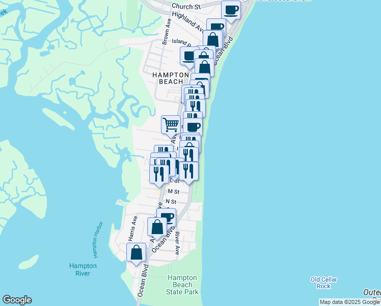 map of restaurants, bars, coffee shops, grocery stores, and more near 9 J Street in Hampton