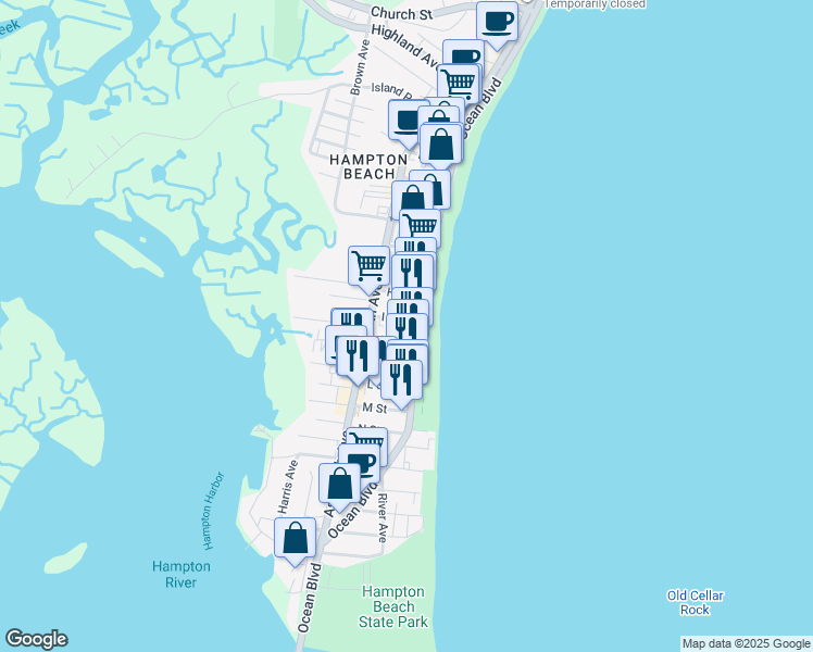 map of restaurants, bars, coffee shops, grocery stores, and more near 9 J Street in Hampton