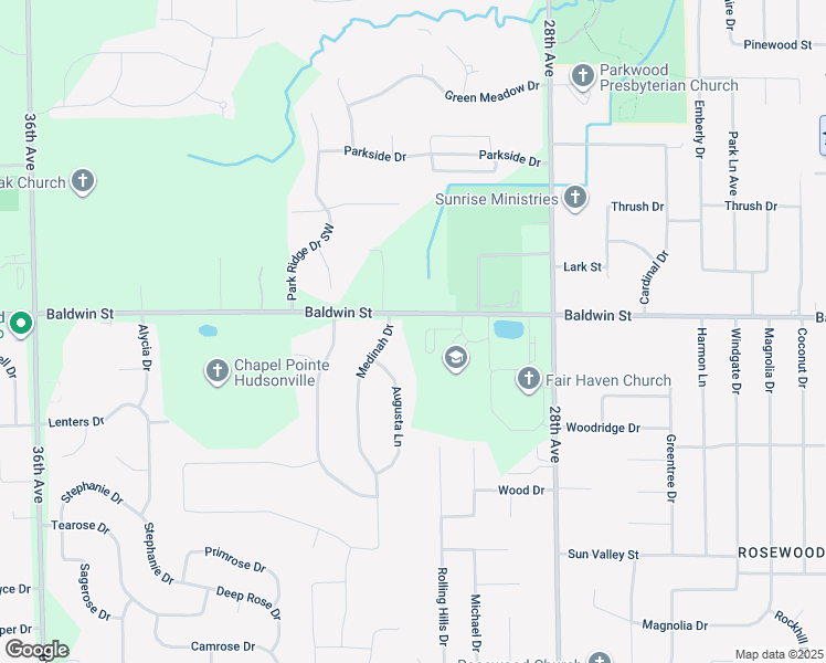 map of restaurants, bars, coffee shops, grocery stores, and more near 3090 Baldwin Street in Hudsonville
