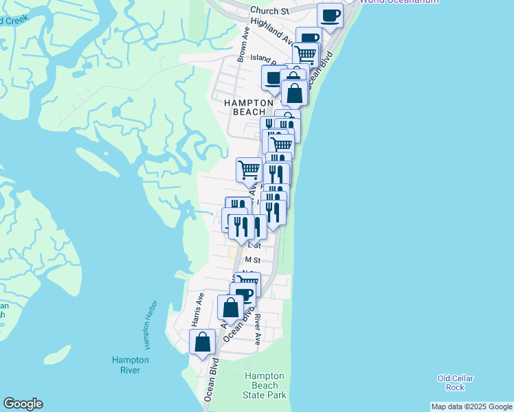 map of restaurants, bars, coffee shops, grocery stores, and more near 5 Manchester Street in Hampton