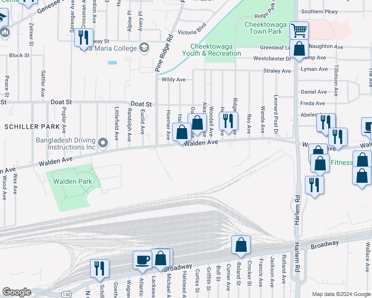 map of restaurants, bars, coffee shops, grocery stores, and more near in Cheektowaga