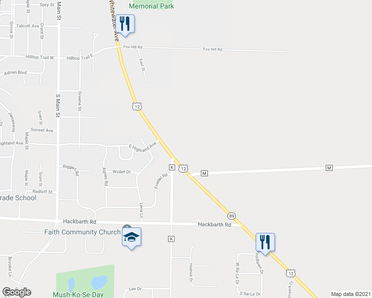 map of restaurants, bars, coffee shops, grocery stores, and more near N1814 U.S. 12 in Fort Atkinson