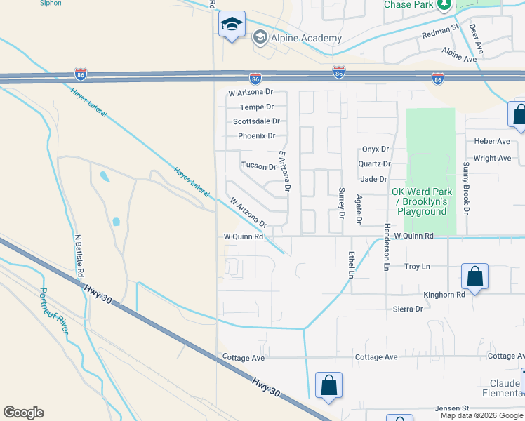 map of restaurants, bars, coffee shops, grocery stores, and more near 1900 West Quinn Road in Pocatello
