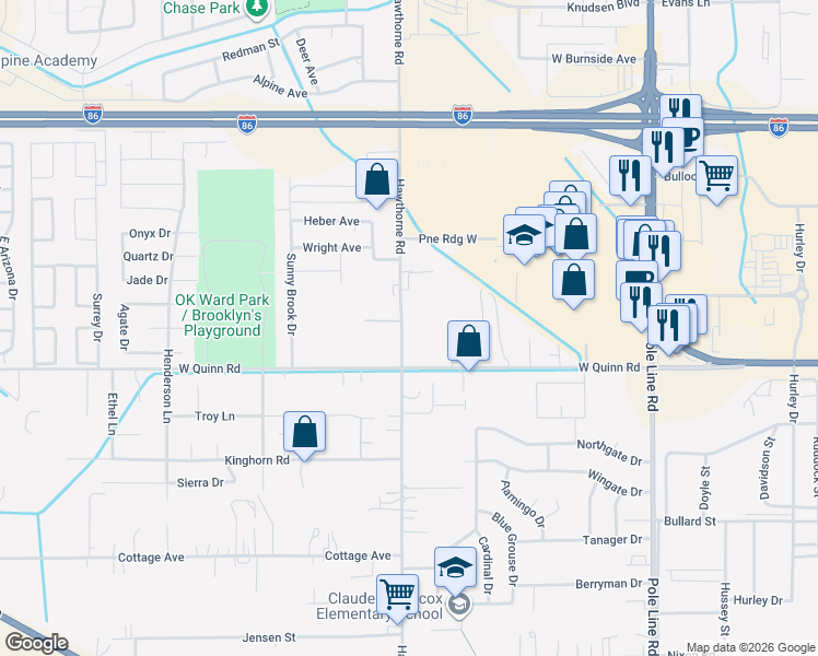 map of restaurants, bars, coffee shops, grocery stores, and more near 4040-4066 Hawthorne Road in Chubbuck