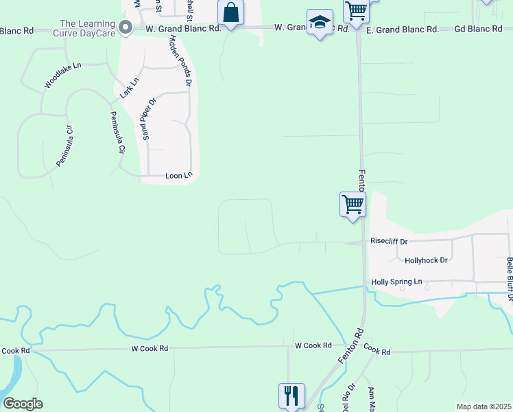 map of restaurants, bars, coffee shops, grocery stores, and more near 1373 Deer Creek Trail in Grand Blanc