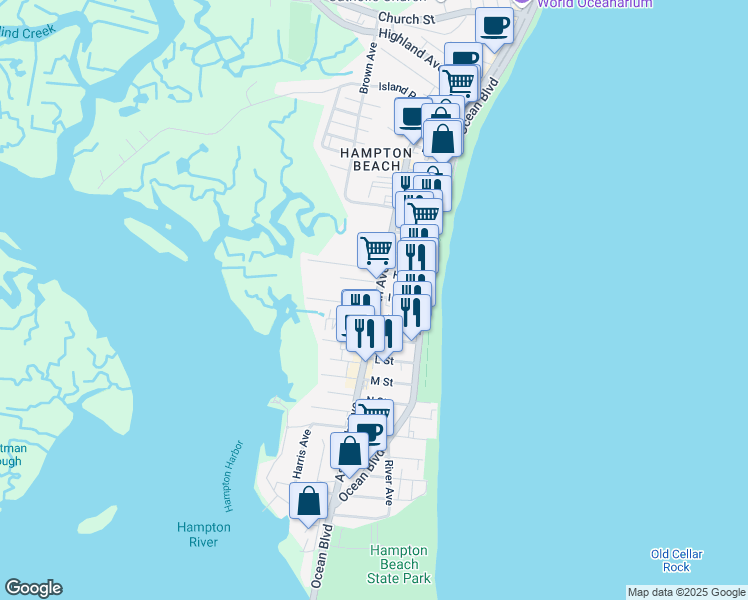 map of restaurants, bars, coffee shops, grocery stores, and more near 5 Manchester Street in Hampton
