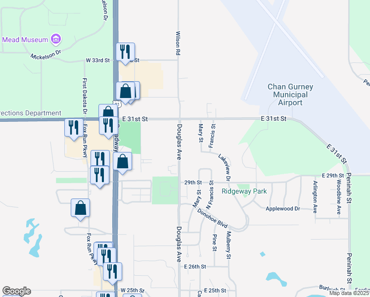 map of restaurants, bars, coffee shops, grocery stores, and more near 3000 Douglas Avenue in Yankton