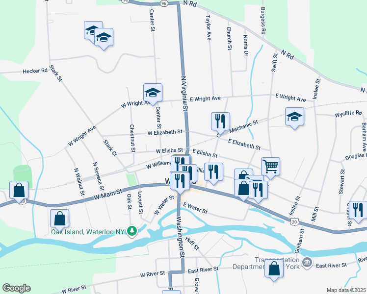 map of restaurants, bars, coffee shops, grocery stores, and more near 3 West Elizabeth Street in Waterloo