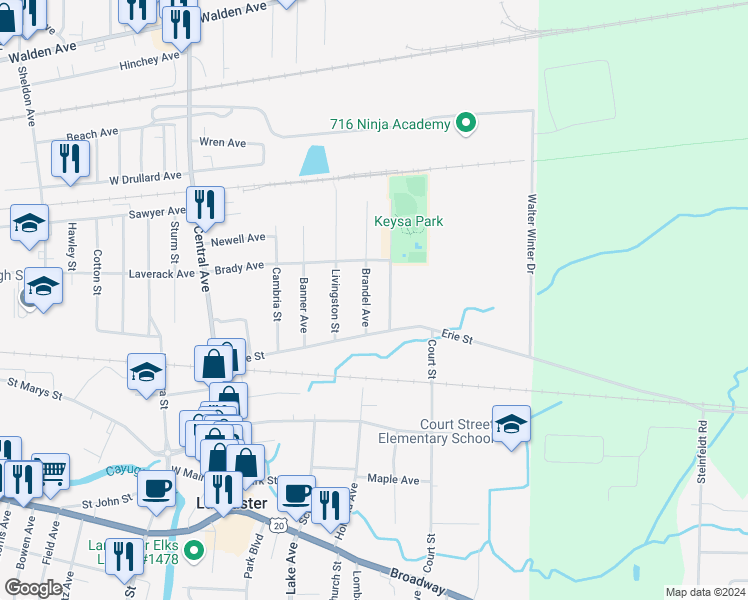 map of restaurants, bars, coffee shops, grocery stores, and more near 31 Brandel Avenue in Lancaster