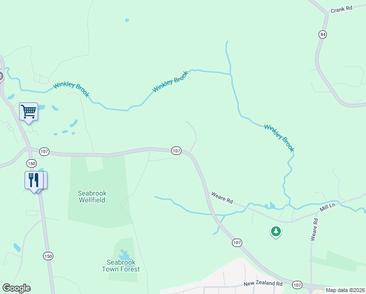 map of restaurants, bars, coffee shops, grocery stores, and more near 45 Weare Road in Hampton Falls